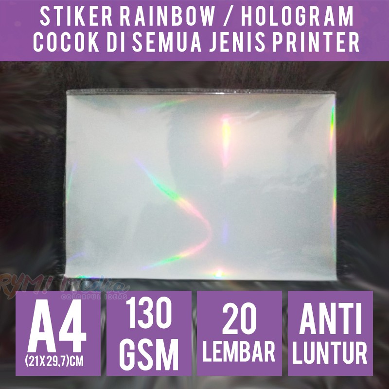 Jual Stiker Hologram A4 Isi 20 - Sticker PET Rainbow Pelangi Holo ...