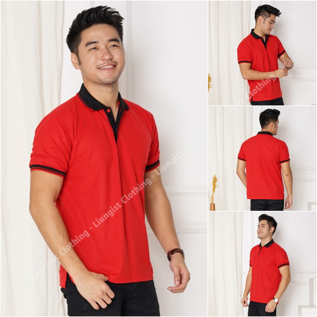 Jual Kaos Polo Unisex Merah Kerah Hitam Kaos Kerah Poloshirt Polo