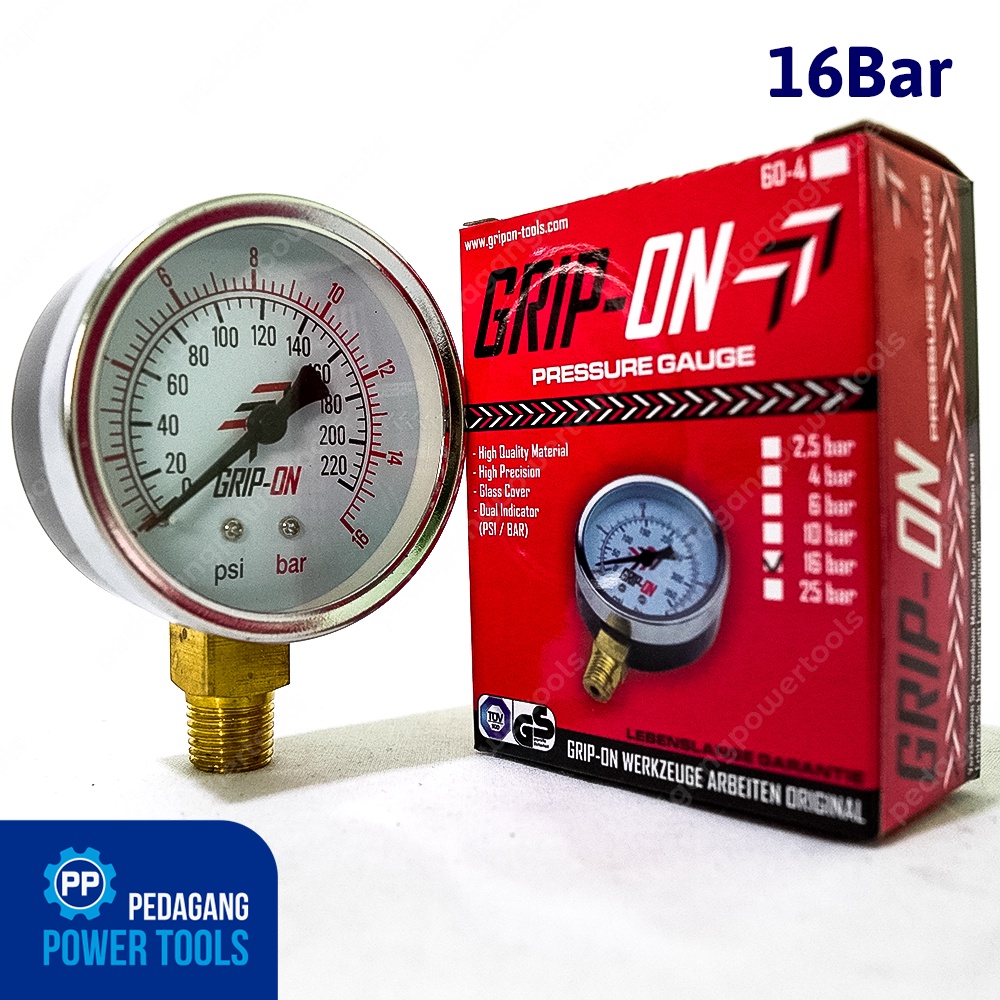 Jual GRIP ON PRESSURE GAUGE 16 BAR ALAT UKUR TEKANAN ANGIN UDARA
