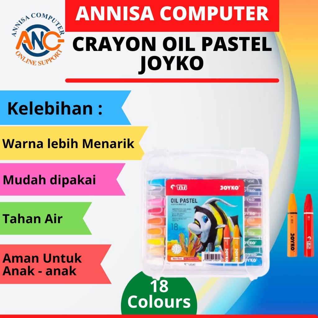 Jual CRAYON JOYKO 18 Warna / Oil Pastel / Krayon Minyak / Crayon Titi
