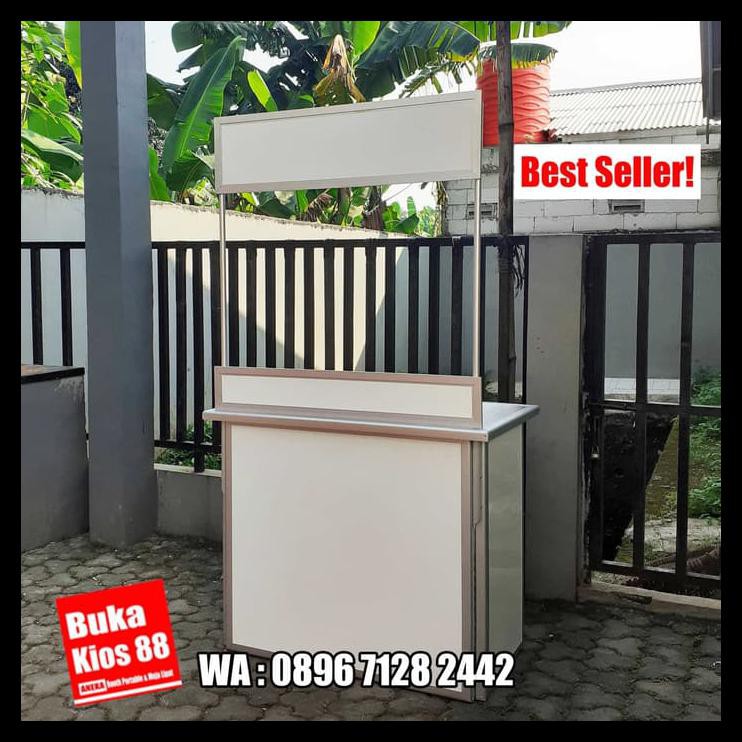 Jual Booth Portable Meja Lipat Polos Dengan Palang Depan Putih Diskon