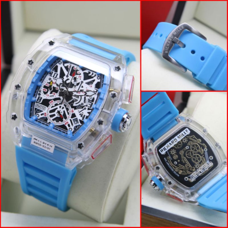 Jam Tangan Pria RM Richard Mile RM 056 Crono Aktif Body Putih Transparan Warna Pilihan Rm001