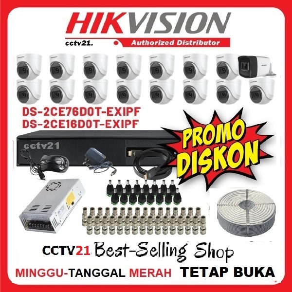 Jual PAKET LENGKAP 16 KAMERA CCTV HIKVISION 2MP DVR 16CH HGHI K1 KB 100M HDMI Shopee Indonesia