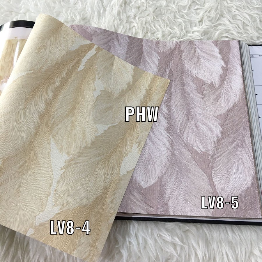 Jual WALLPAPER DINDING DAUN BULU TEKSTUR GLITER SOFT UNGU COKLAT HIJAU