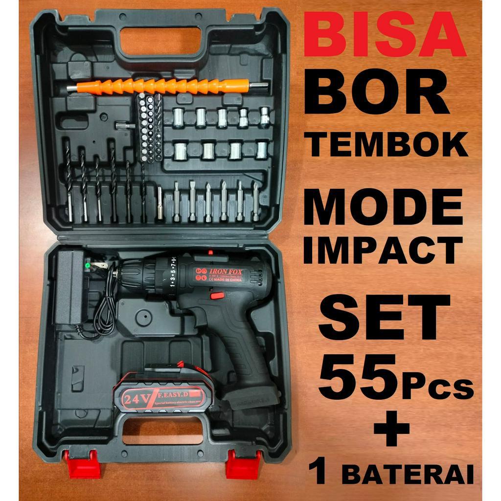 Jual Bor Impact Bor Tembok Mesin Bor Set 55 Pcs Obeng Elektrik Cordless