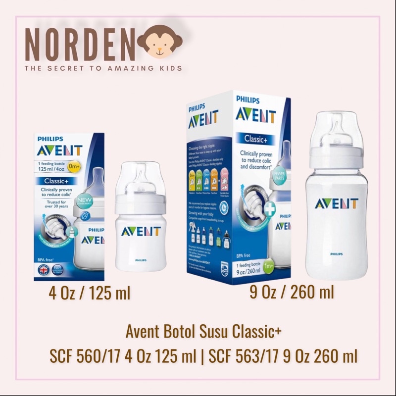 Jual Philips Avent Botol Classic+ 125ml/4oz SCF560/17, 260ml/9oz SCF563/17