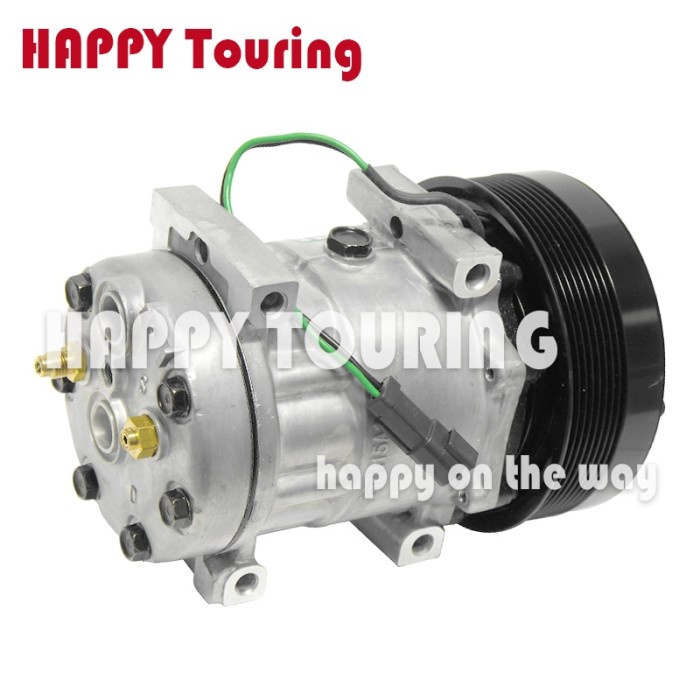 A/C Compressor With Clutch For Caterpillar - Sanden 4302, 4840 Compatible - 8 Groove Serpentine - NEW