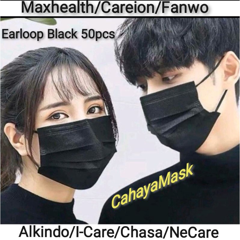 Jual Masker 3ply Hitam 50pcs Earloop | Shopee Indonesia