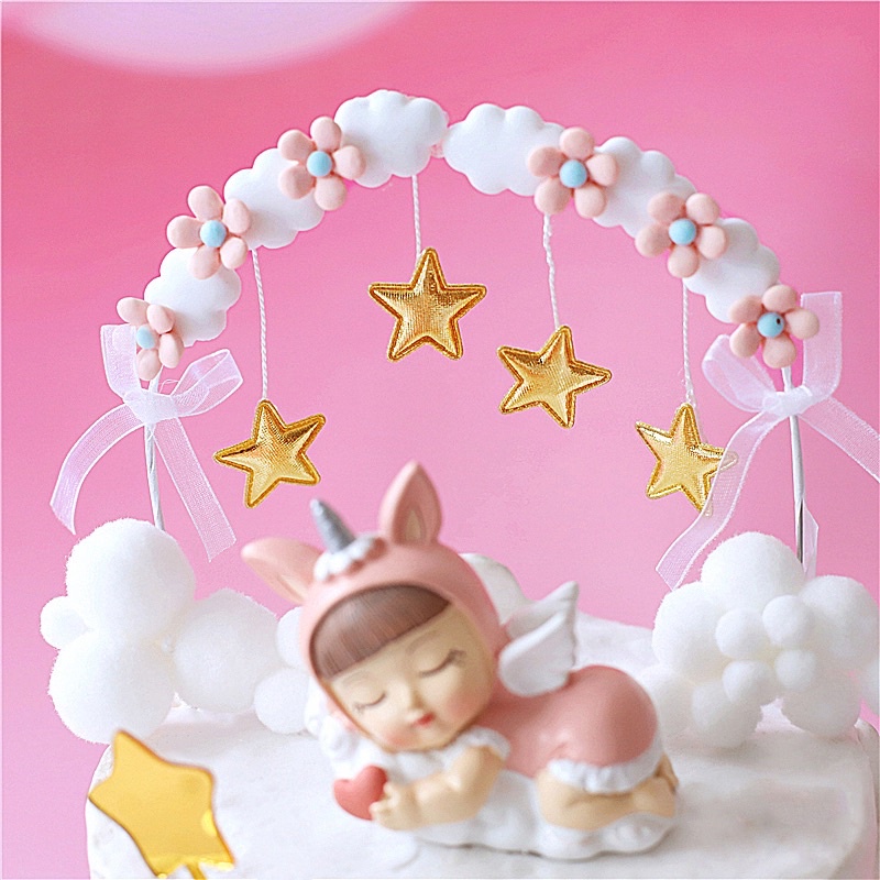 Jual Topper kue bentuk melengkung motif bunga dengan rumbai bintang ...