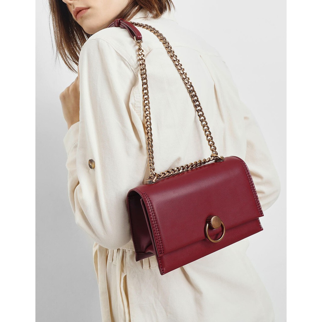 Chain & strap deals push lock shoulder bag