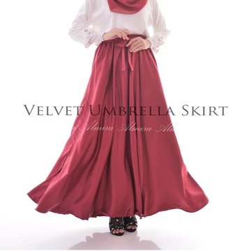 Rok Satin Panjang Payung Lebar Syari Kondangan Velvet Umbrella Skirt Almira Panjang 100cm 15