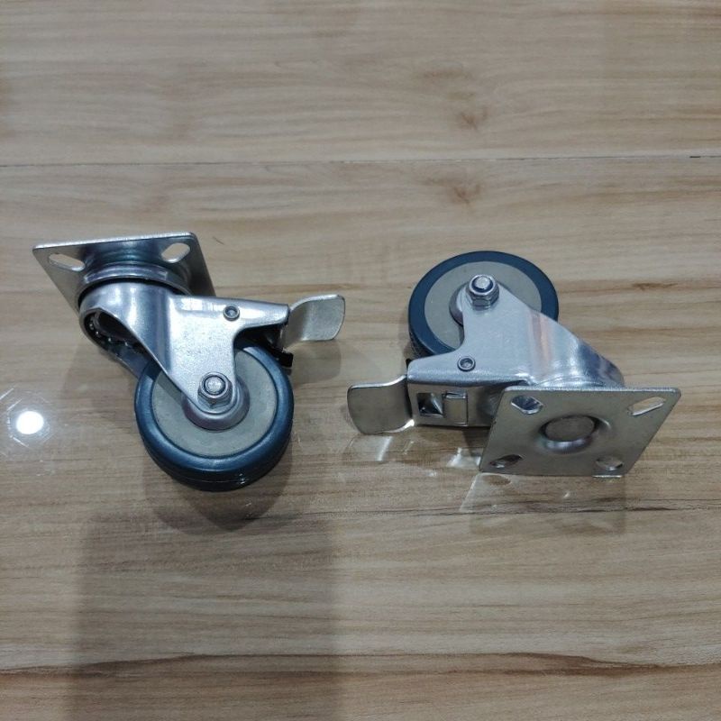 Jual roda abu abu 2" hidup+rem / roda karet abu abu 2" hidup+rem