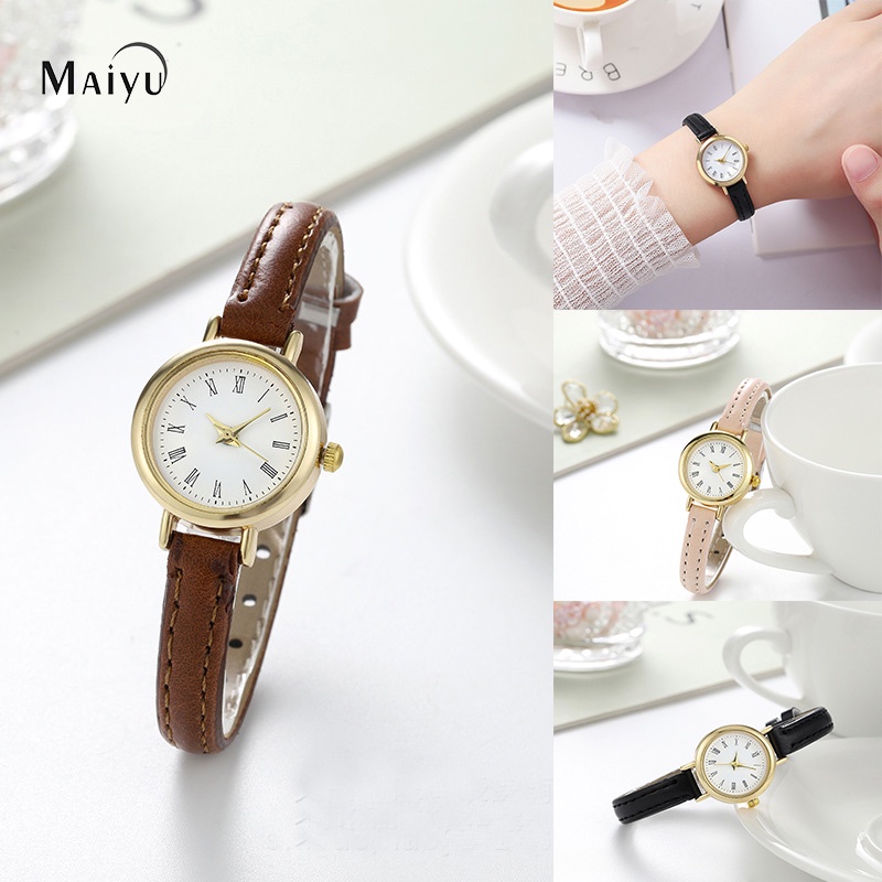 【KOTAK LV GRATIS】LV Jam Tangan Wanita Kulit Emas Jam Tangan Vintage Fashion  Kasual