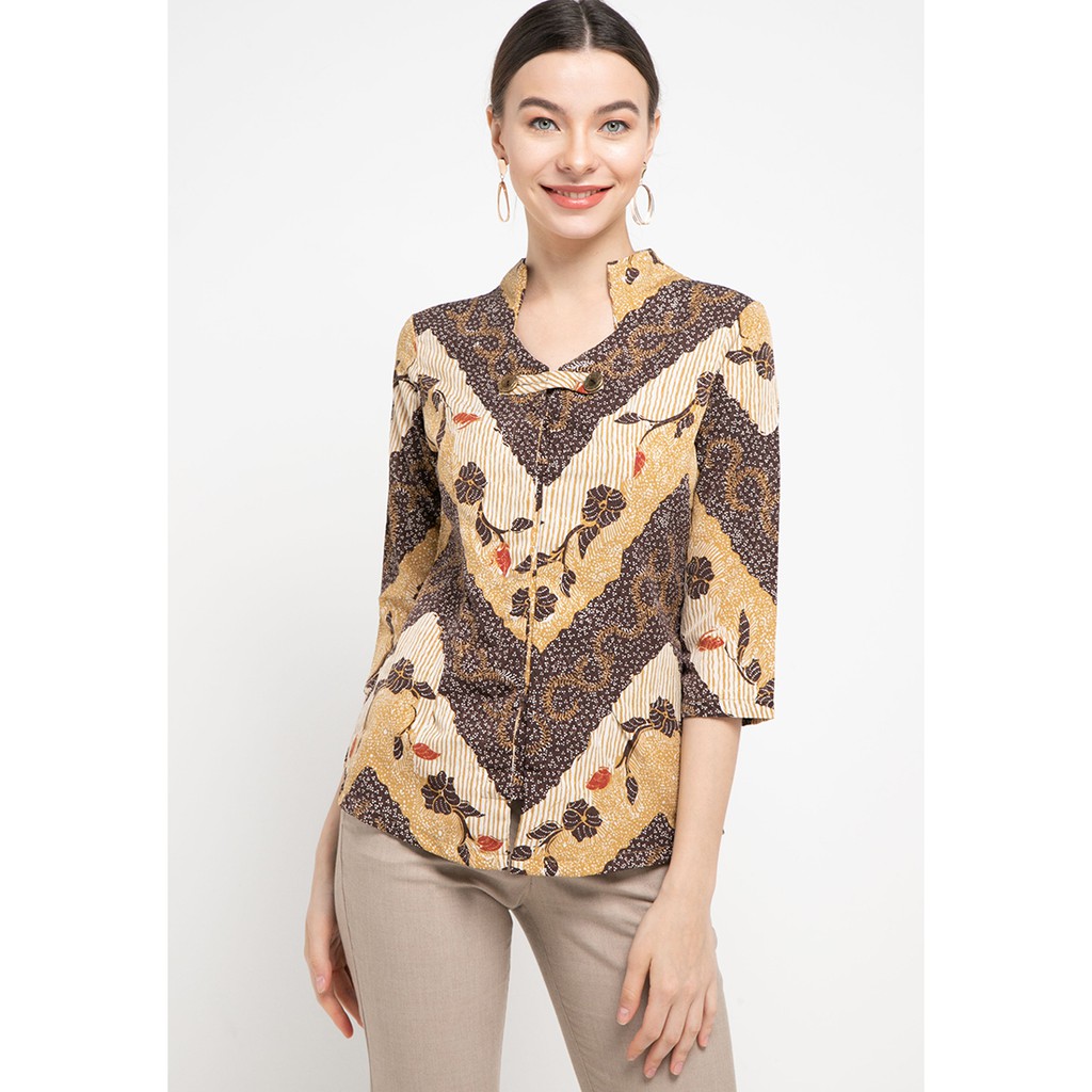 Jual ARJUNA WEDA Blouse Batik Rangrang Isi - Cokelat | Shopee Indonesia