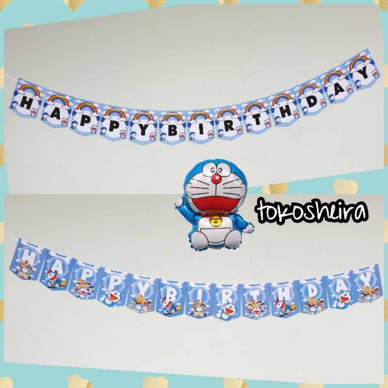 Jual Banner Happy Birthday Doraemon Set Banner Ulang Tahun Doraemon