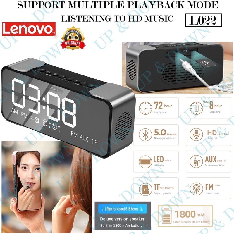 Jual Speaker Wireless BT 5.0 Portable Lenovo L022 Led Alarm Clock