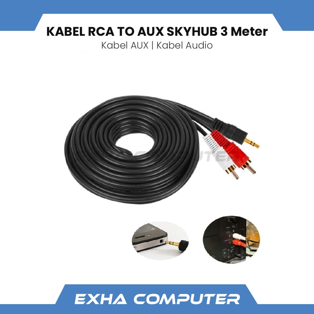 Jual Kabel Audio RCA to AUX Jack 3.5mm Skyhub Panjang 3 Meter | Shopee ...