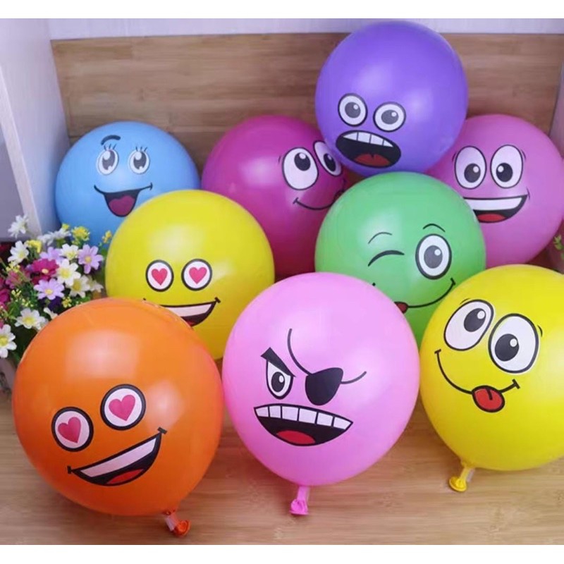 Jual Balon Latex Emoji Warna Warni dan Kuning Per Pack (isi 100 biji ...