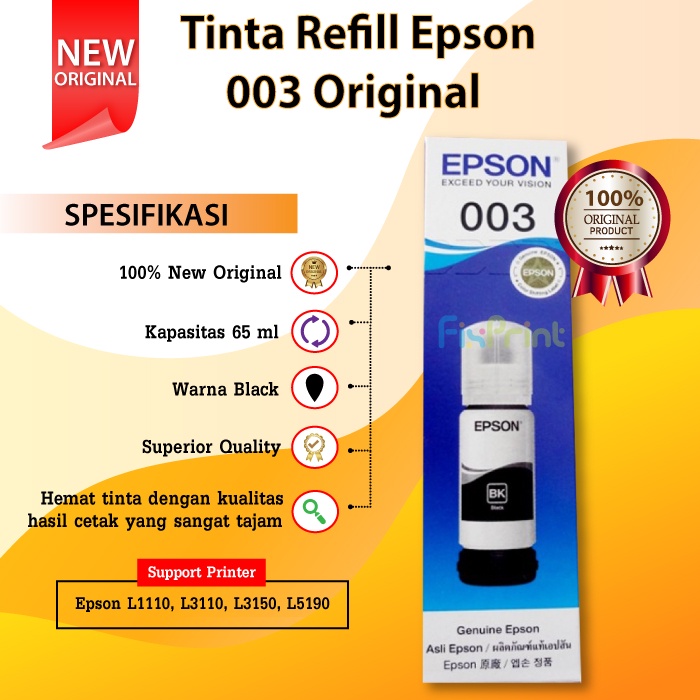 Jual Tinta Refill Botol Epson 003 65ml Original Ink Bottle Printer L1110 L3100 L3101 L3110 L3150 6713