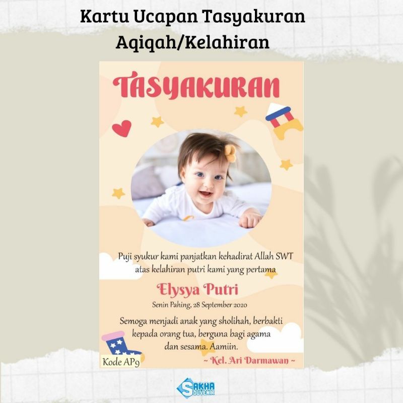 Jual Kartu Ucapan Tasyakuran Kelahiran Aqiqah Selapanan Pakai Foto