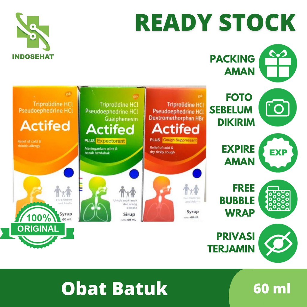 Jual Actifed per botol 60 ml (Hijau/Merah/Kuning) | Obat Batuk, Flu