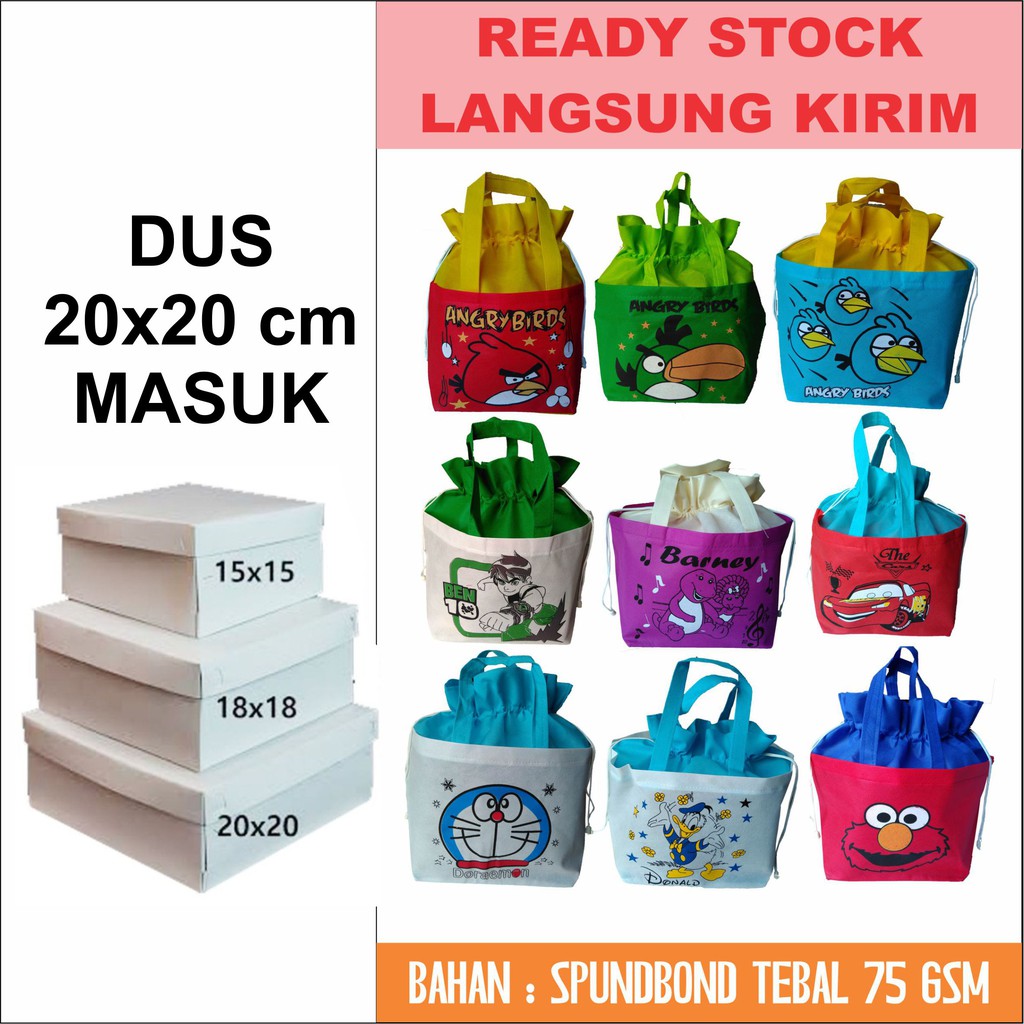 Jual Ready Stock Tas Ultah Serut Tas Berkat Tas Souvenir Kotak Nasi