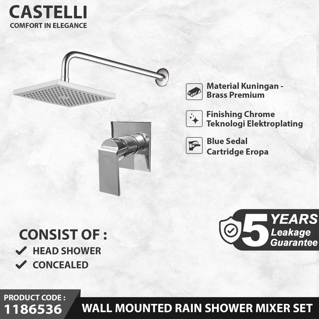 Jual Rain Shower Castelli Paket Shower Tembok Wall Mounted Rain Shower