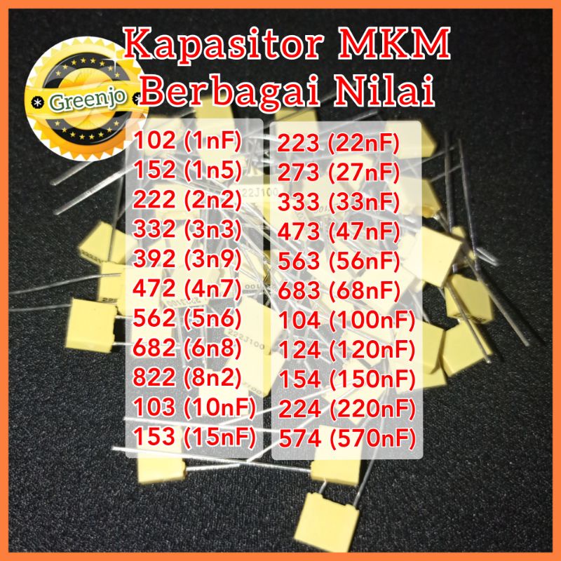 Kapasitor MKM 100pF 101 102 122 152 103 104 123 153 222 392 223 393 823 184 224 274 334 474 564 684 105 100V dll Capacitor Metal Film