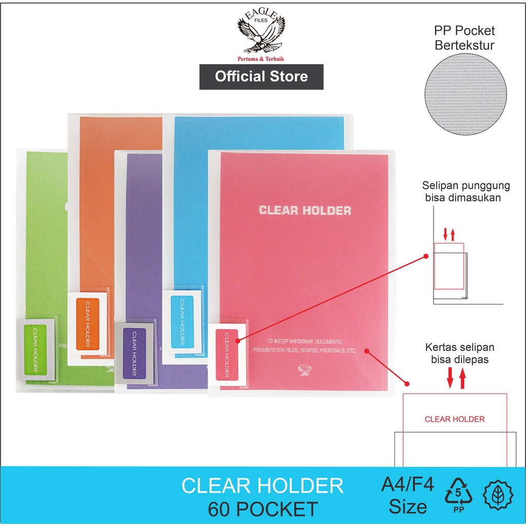Jual EAGLE Dokumen Keeper Transparan Neon A4/F4 60 Pocket Clear Holder  Display Book Document Keeper E 329 Shopee Indonesia