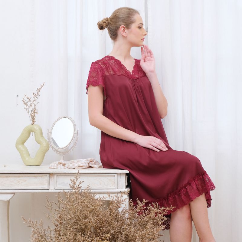 Jual Ladybydiana Irish Maroon Sleepwear Sexy Dress Bahan Armany Silk Busui Friendly Shopee