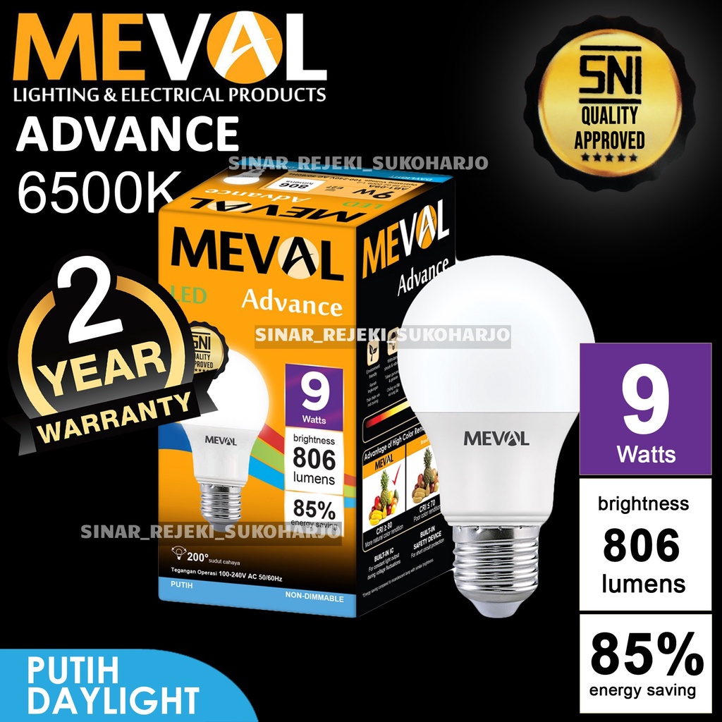 Jual Meval Lampu LED Bulb Advance 9W - Putih | Shopee Indonesia