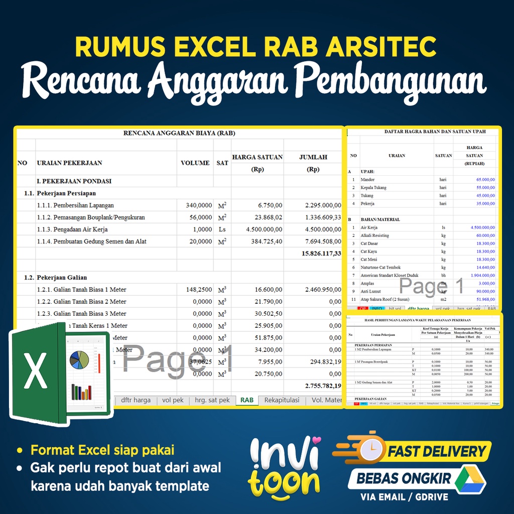 Jual Rumus Excel Perhitungan RAB Arsitec Rencana Anggaran Pembangunan ...
