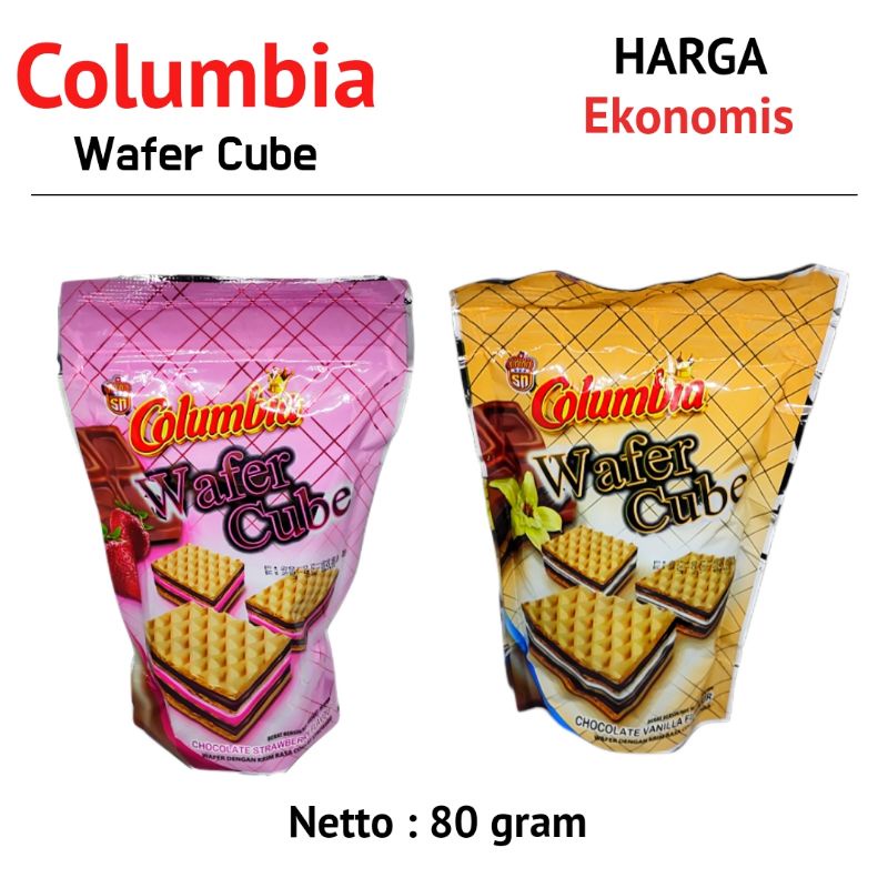Jual Columbia Wafer Cube Chocolate Stroberry & Vanilla .Netto :80 gram ...
