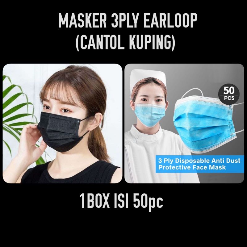 Jual Masker Earloop non medis 3ply (harga 1box isi50pc) | Shopee Indonesia