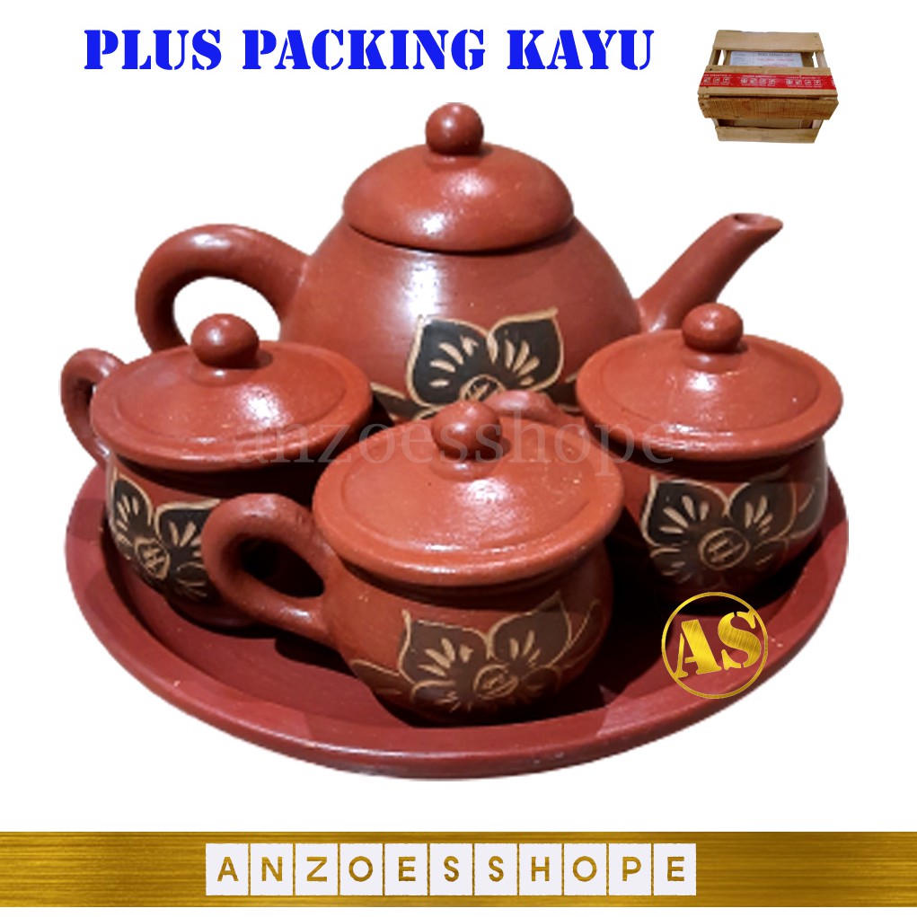 Jual Poci Set Tanah Liat Khas Tegal Poci Tradisional Tea Set Packing Kayu Shopee Indonesia 7956