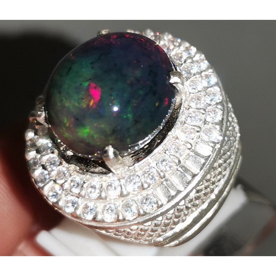 Jual Batu Alam Black Opal Kembang Jarong Kalimaya Warna Asli Natural Cincin Perak Shopee Indonesia 8736