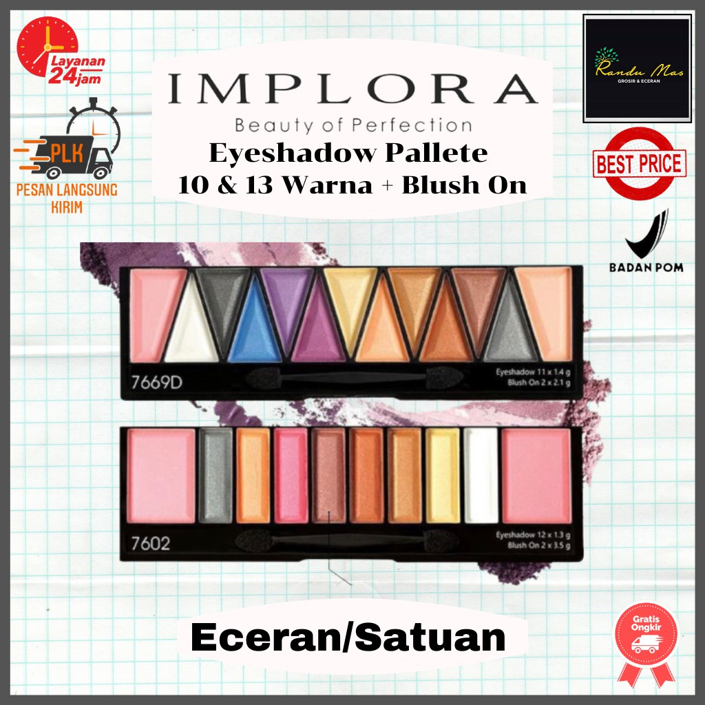 Jual Eyeshadow Implora 2 In 1 Pallet + Blush On 10 dan 13 Warna The