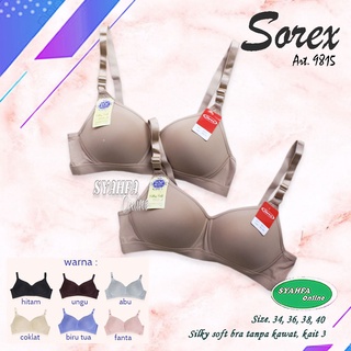 Jual Bra Sorex 9813 Wanita Silky Soft Tanpa Kawat Busa Tipis Cup B-C Kait 3  / Bra / Bh / Bh Tanpa Kawat / Sorex / Bh Jumbo