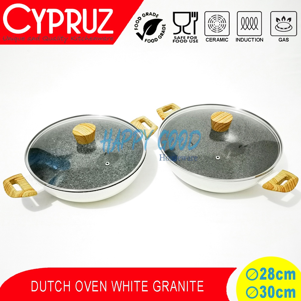 Jual Cypruz Cm Wok Dutch Oven Kuali White Granite Induksi Anti Lengket Shopee Indonesia