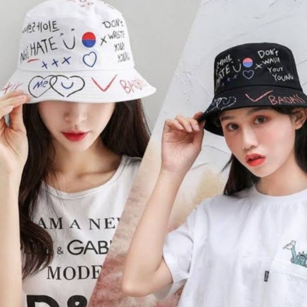 Jual TOPI BUCKET KOREA LAKI CEWE SABLON BADAS BOLAK BALIK PANTAI ...