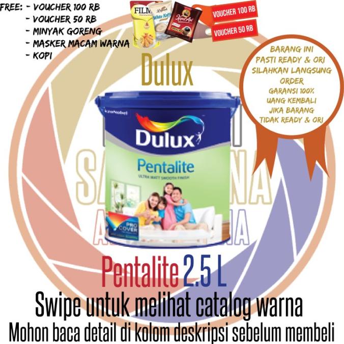 Jual Cat Tembok Dulux Pentalite Brilliant White L Galon Warna Standard Khusus Shopee