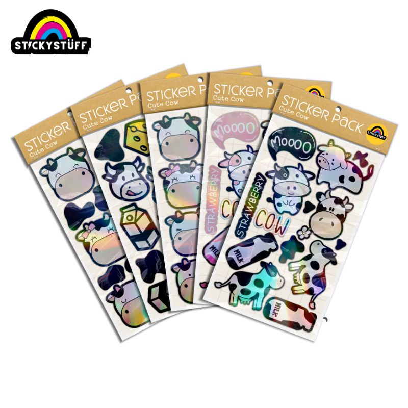 Jual Cute Cow Mini Sticker | Stiker Pack Hologram Corak Sapi | Stiker ...