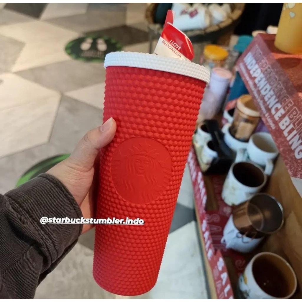 Starbucks Red and offers White Indonesia Independence studded tumbler set