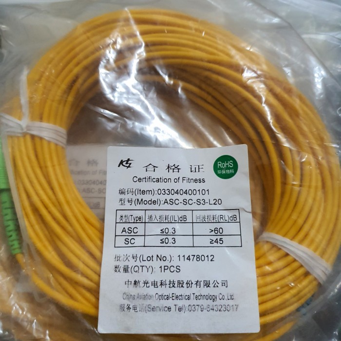 Jual SC/APC-SC/APC 20M Simplex Patch Cord FO/Optical Fiber Optik ...