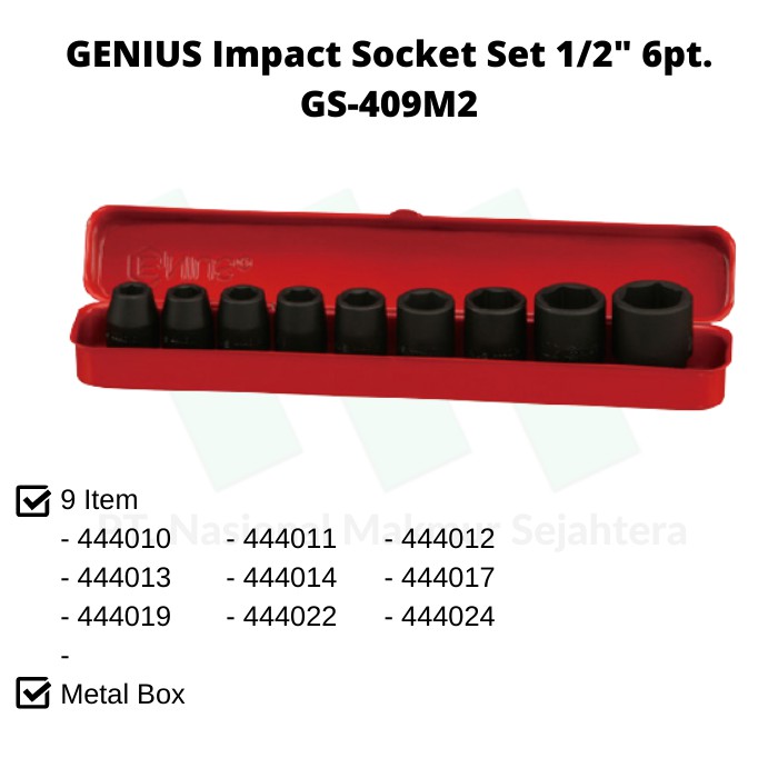 Jual GENIUS Impact Socket Set 1/2" 6pt. GS409M2 Shopee Indonesia