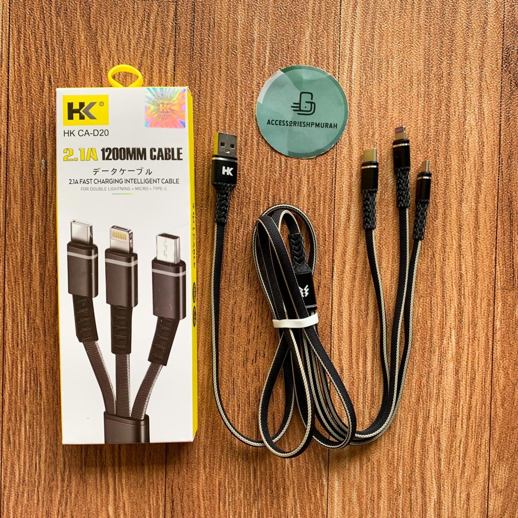 Jual KABEL USB HK 3 IN 1 D20/ KABEL DATA 3IN1 | Shopee Indonesia