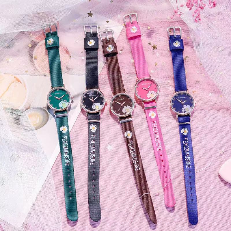Jual Jam Tangan Canvas Bunga Daisy Wanita Quartz Analog Casual Fashion