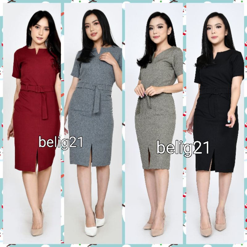 Jual Dress Kerja Wanita Kantor lengan pendek Formal High Premium | Shopee  Indonesia