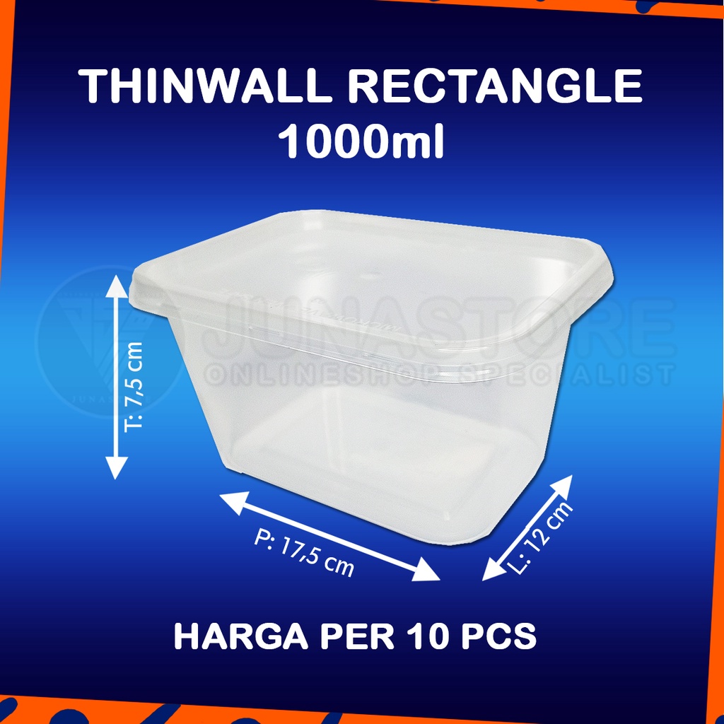 Jual Thinwall Rectangle Persegi Panjang 1000ml Tutup 10pcs