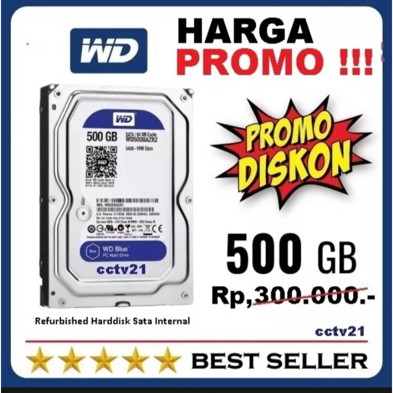 Jual Hardisk 500GB WD Blue Rpm 7200 Sata 3.5 For Computer Cctv